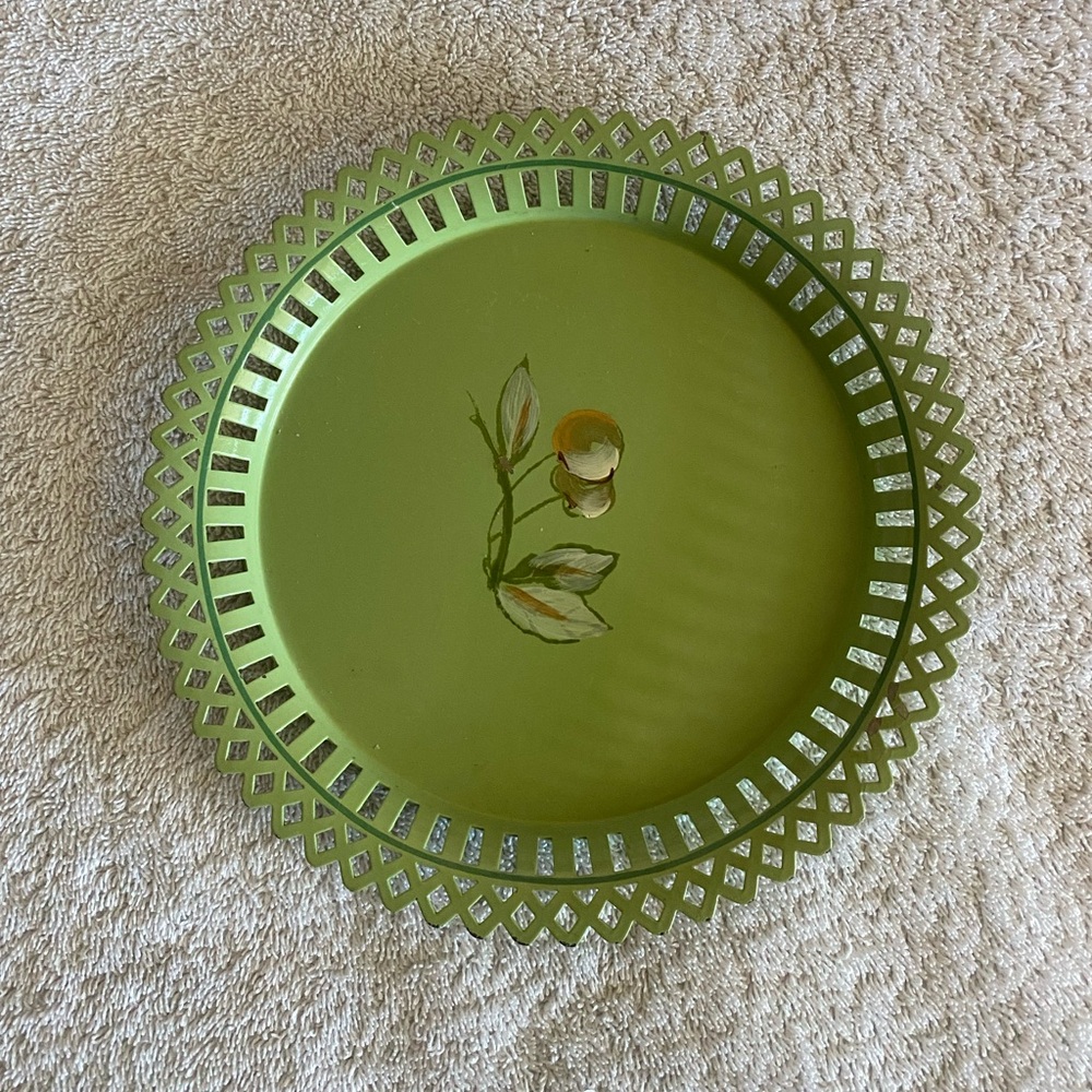 Vintage Green Decorative Metal Tray 8”